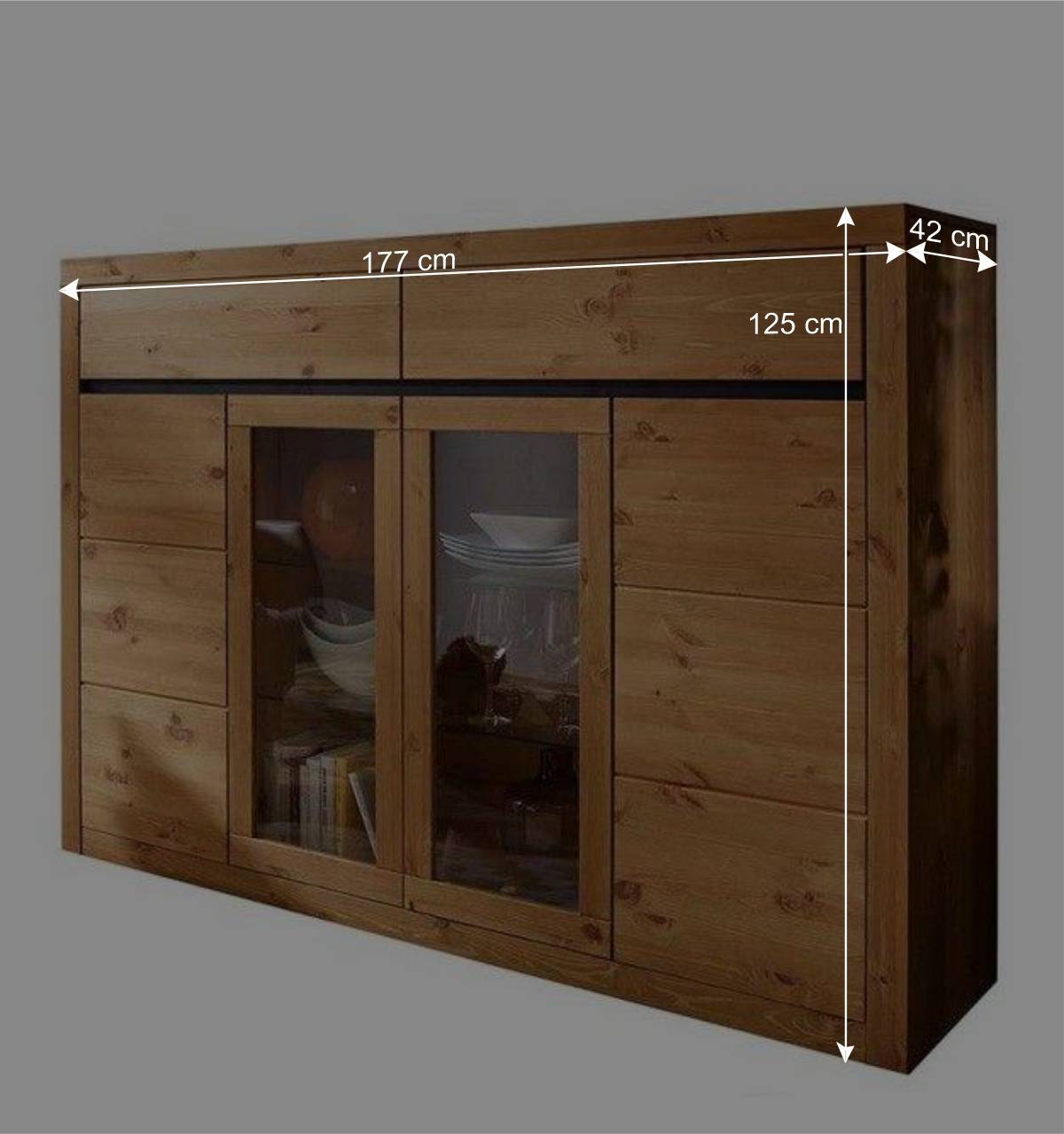 177x125x42 Holz Schrank mit 2 Glas Türen - Filedria