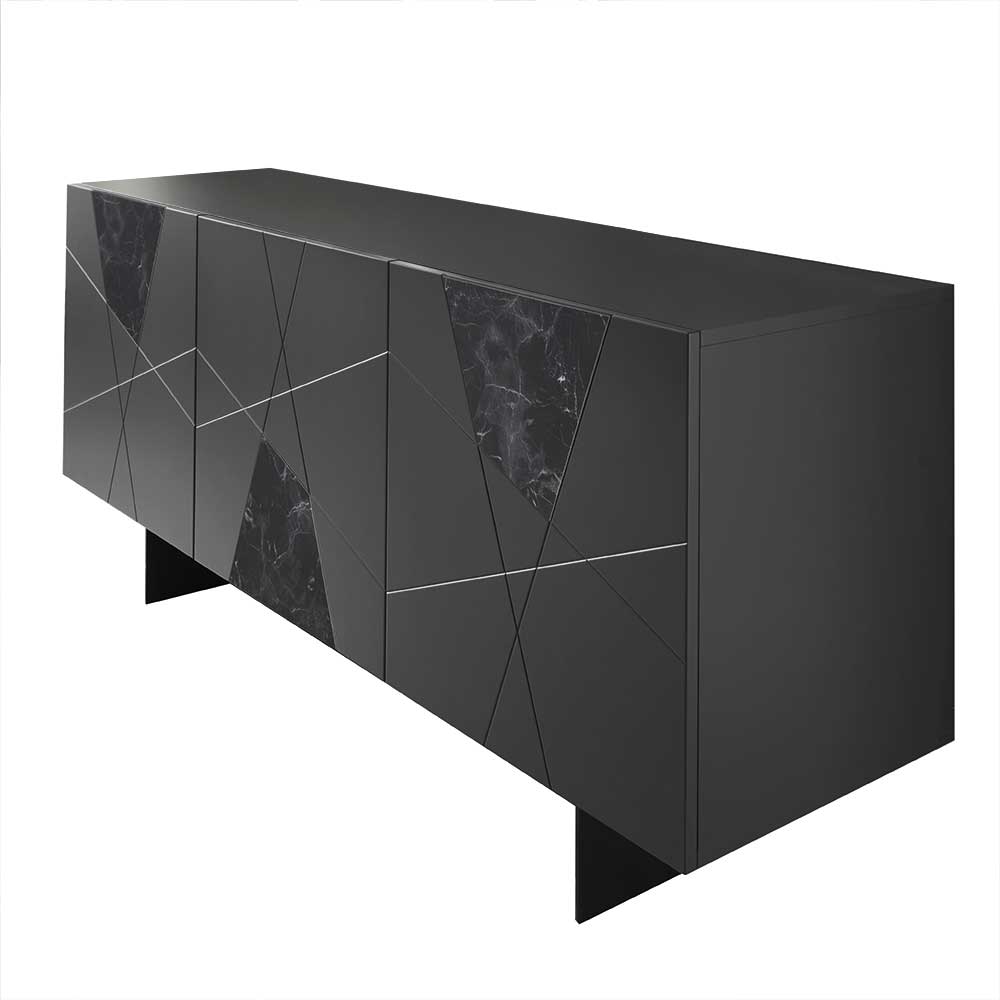 3-türiges Sideboard mit Marmor Einsätzen Schwarz - Wakes