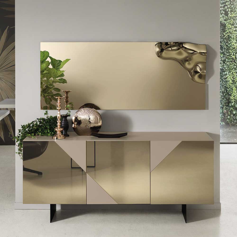 3-türiges Sideboard mit Spiegelglas in Bronze - Razepta