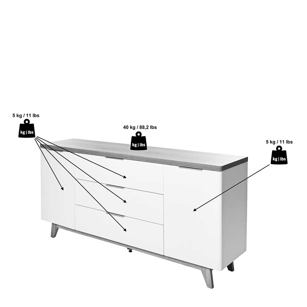 Skandi Sideboard in Weiß mit Kerneiche - Xuana