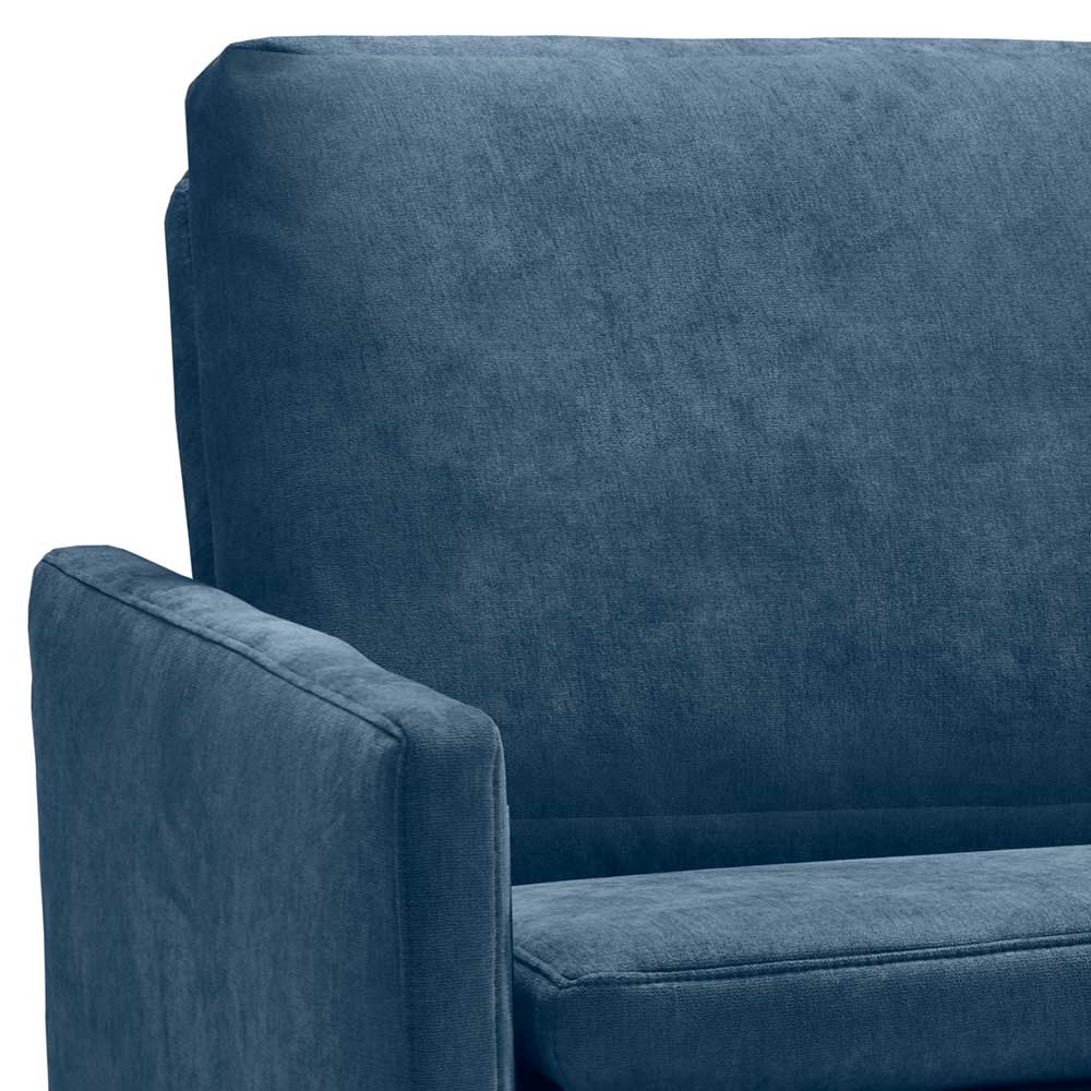 Microvelours Schlafsofa in Blau mit Eiche Beinen - Borough