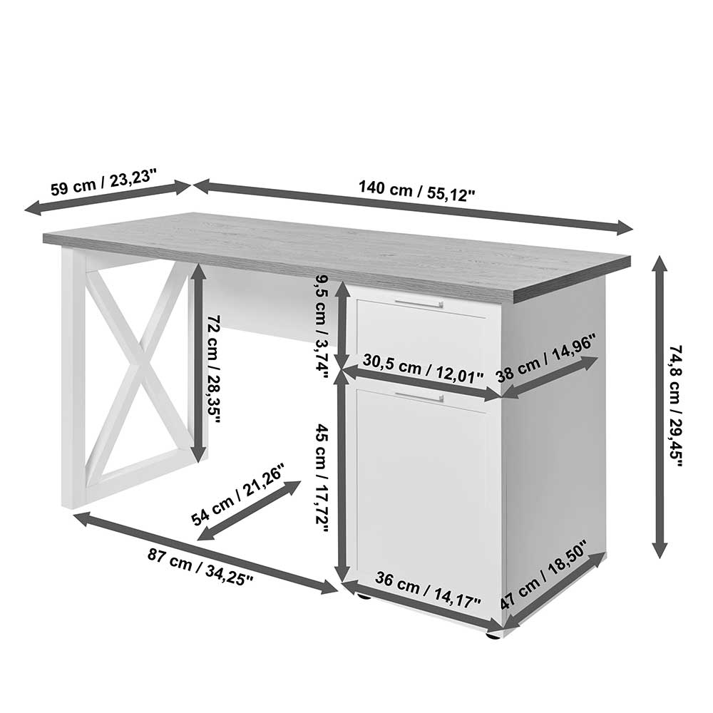 Modern Country Schreibtisch mit Stauraum - Ristina