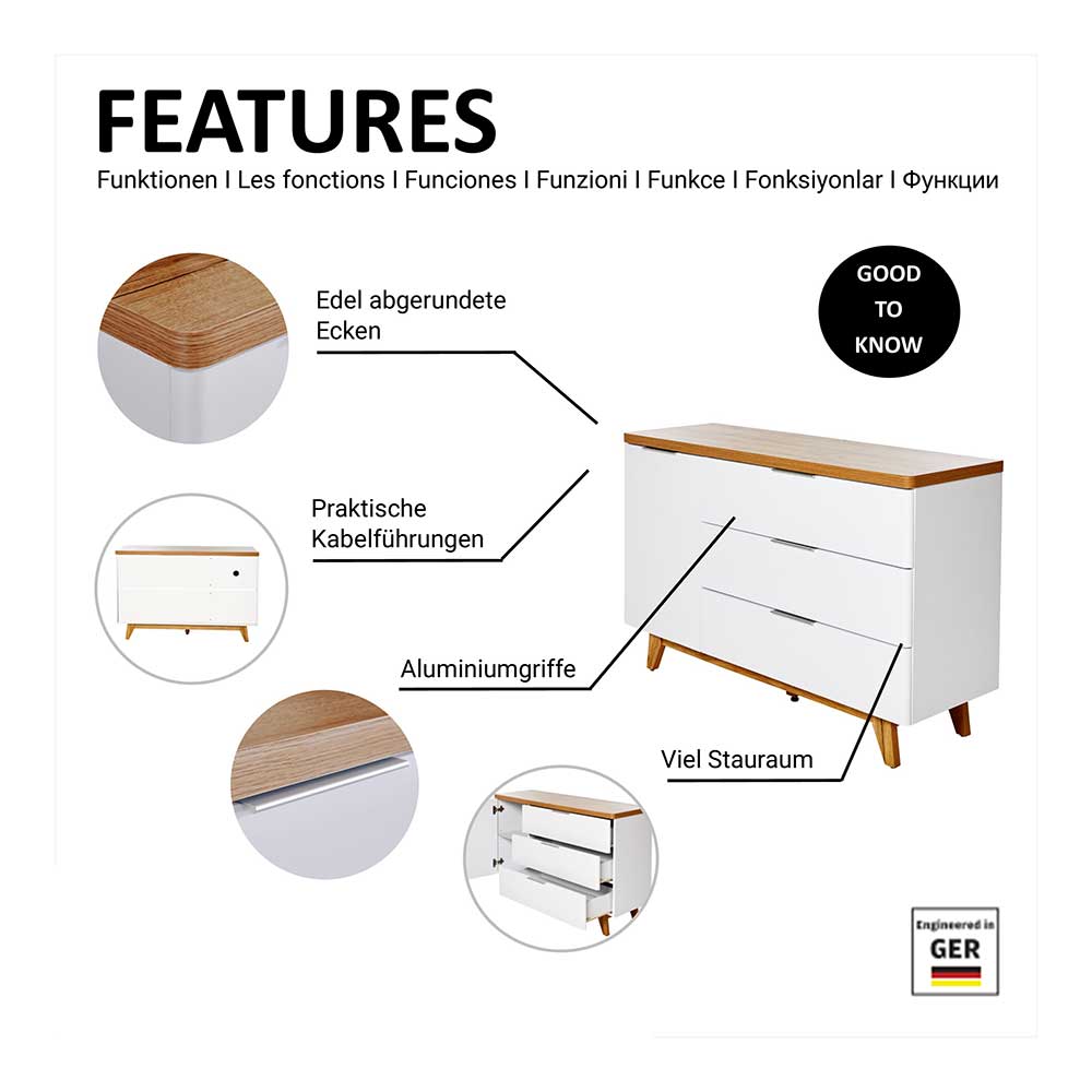 Kombi-Kommode in Weiß und Kerneiche - Xuana