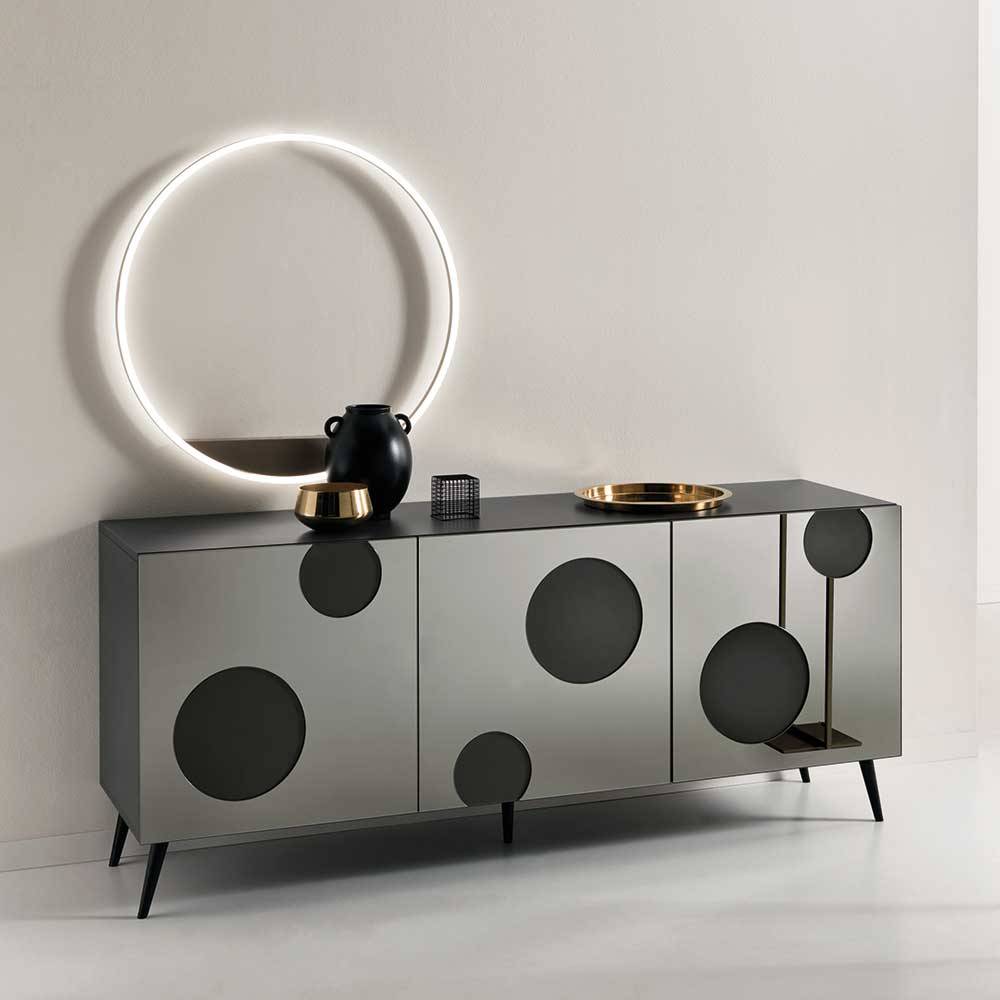 Design Sideboard mit Spiegelglas in Rauchgrau - Tokatos