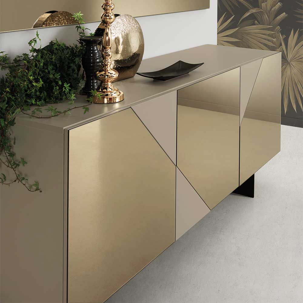 3-türiges Sideboard mit Spiegelglas in Bronze - Razepta