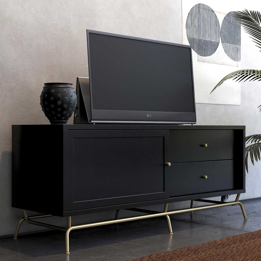 TV Lowboard in Schwarz mit Gold - Prasery