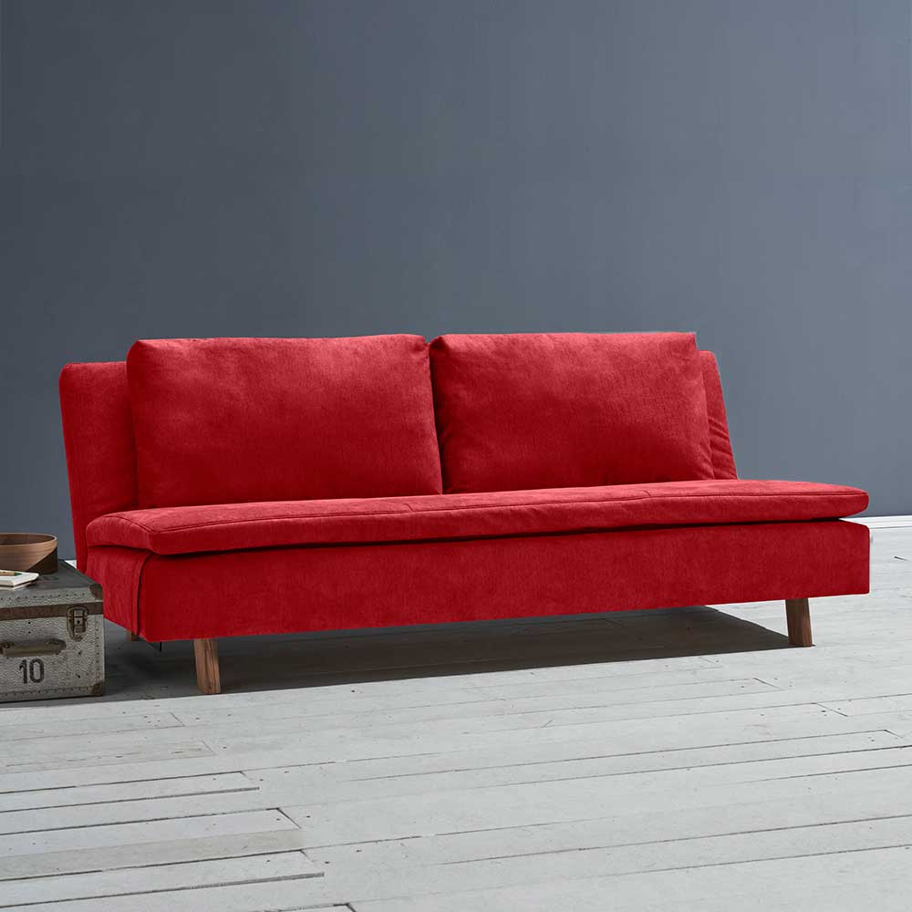 Rotes Klappsofa mit Microvelours Bezug - Suraga