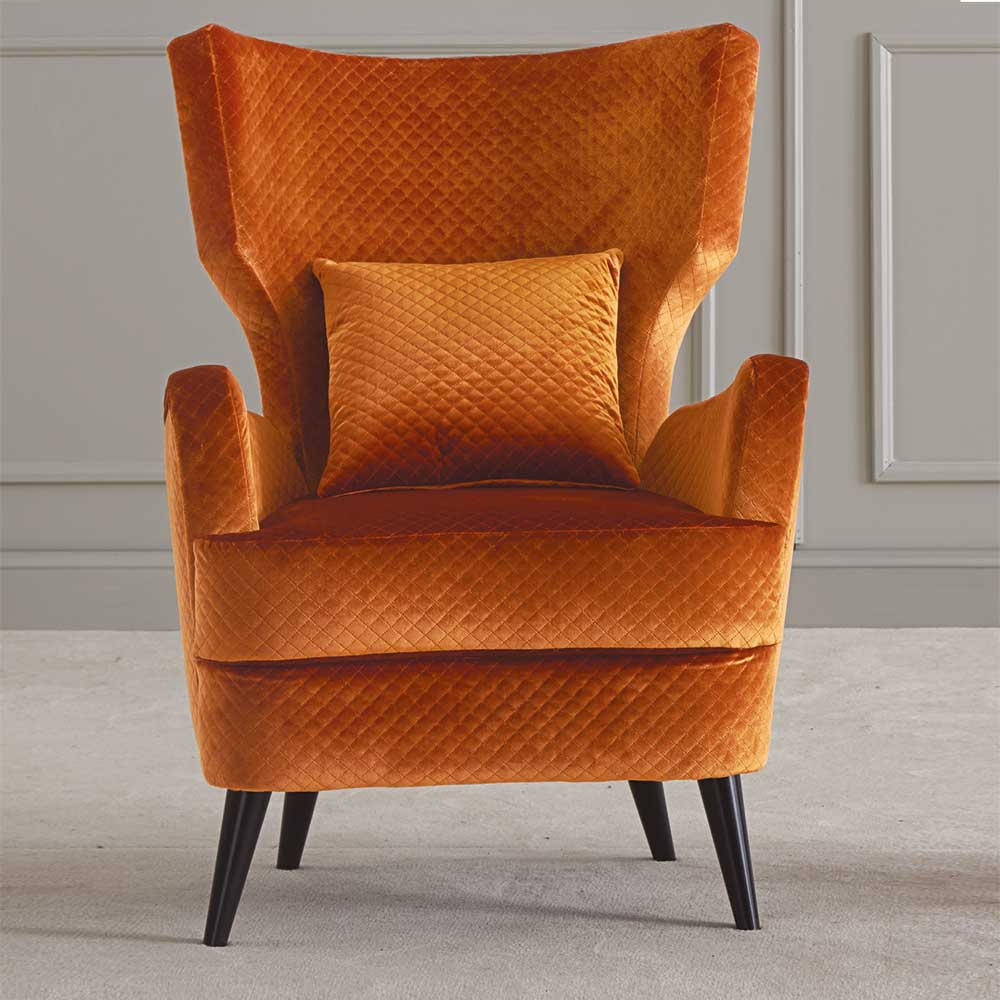 Design Ohrensessel in Orange Samt - Magross