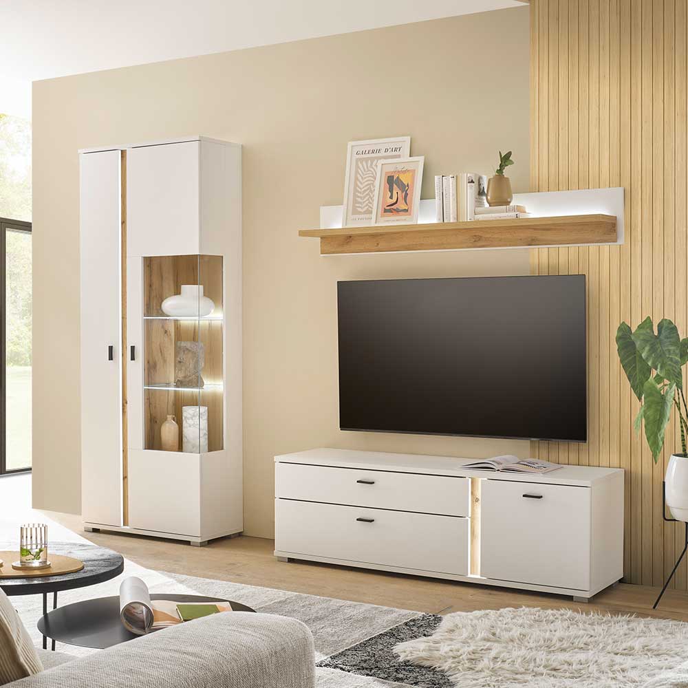 TV Board & Vitrinenschrank & Hängeboard Set - Racelyn (dreiteilig)