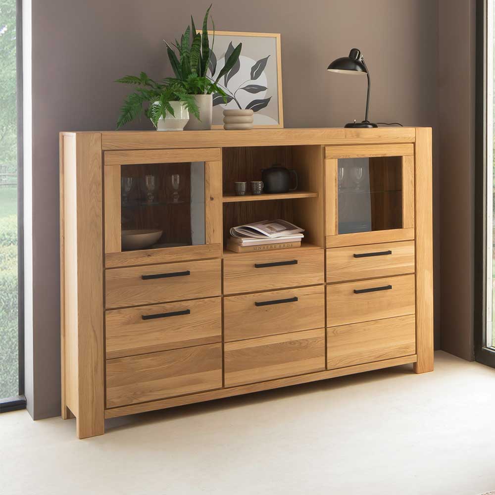 Wildeiche Highboard Vitrine teilmassiv - Sophia