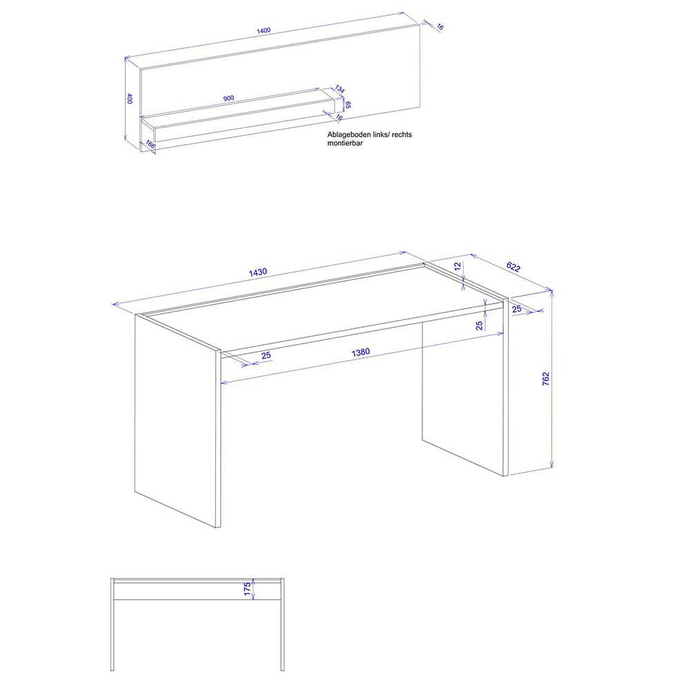 Schreibtisch & Wandboard modern - Nonessia (zweiteilig)