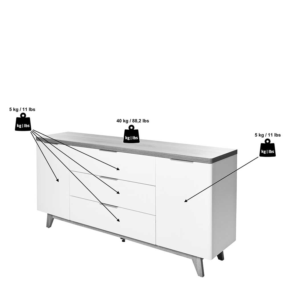 180 cm breites Sideboard in Weiß - Xuana