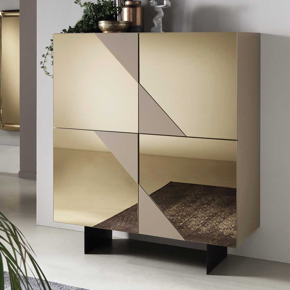 4-türiges Highboard mit Spiegelglas in Bronze - Razepta