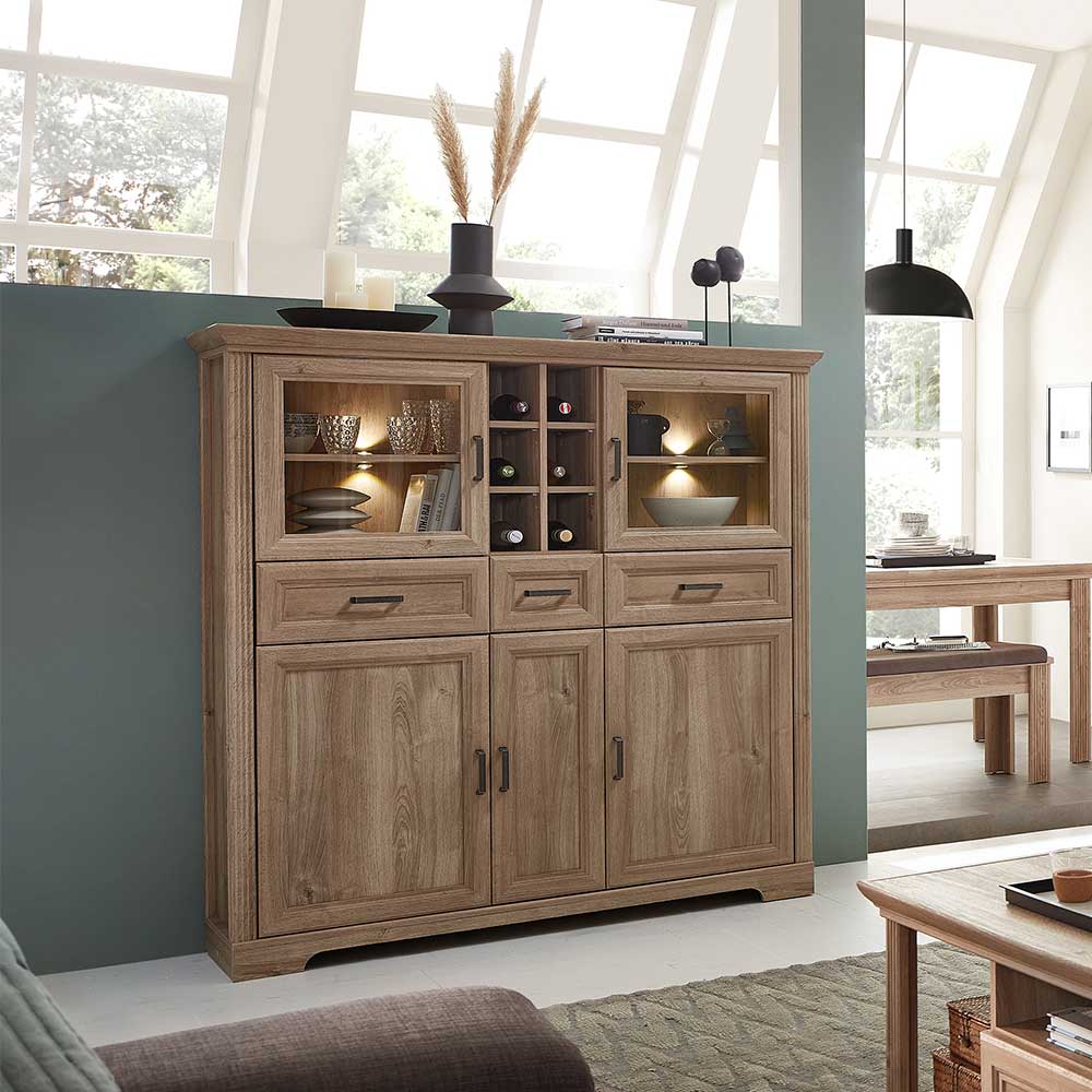 Landhaus Highboard mit LED Beleuchtung - Barack