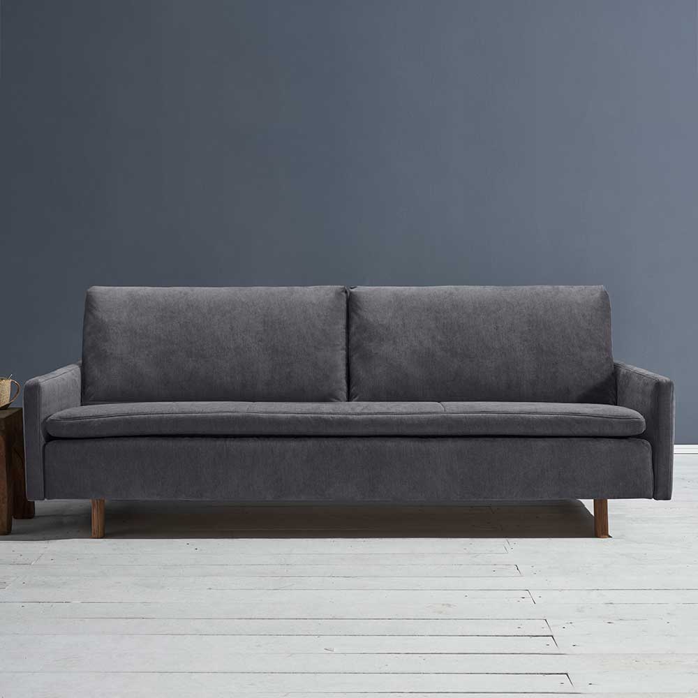 Microvelours Schlafsofa in Blaugrau - Glory