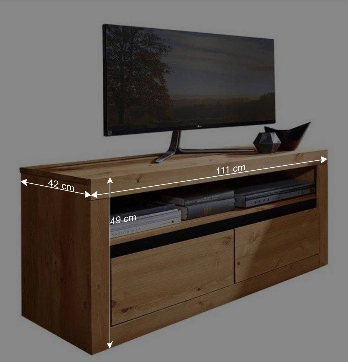 Massivholz TV Element mit 111 cm Breite - Filedria