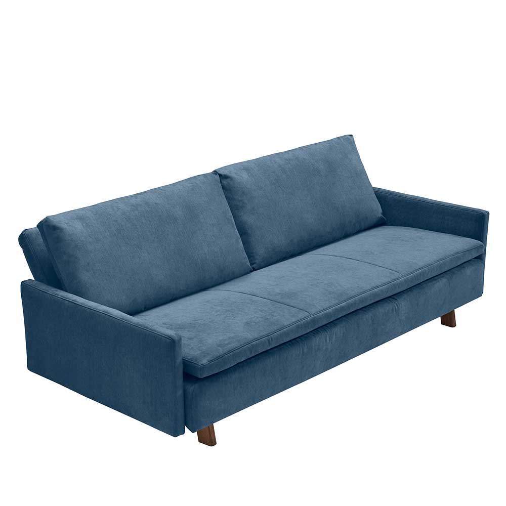 Microvelours Schlafsofa in Blau mit Eiche Beinen - Borough