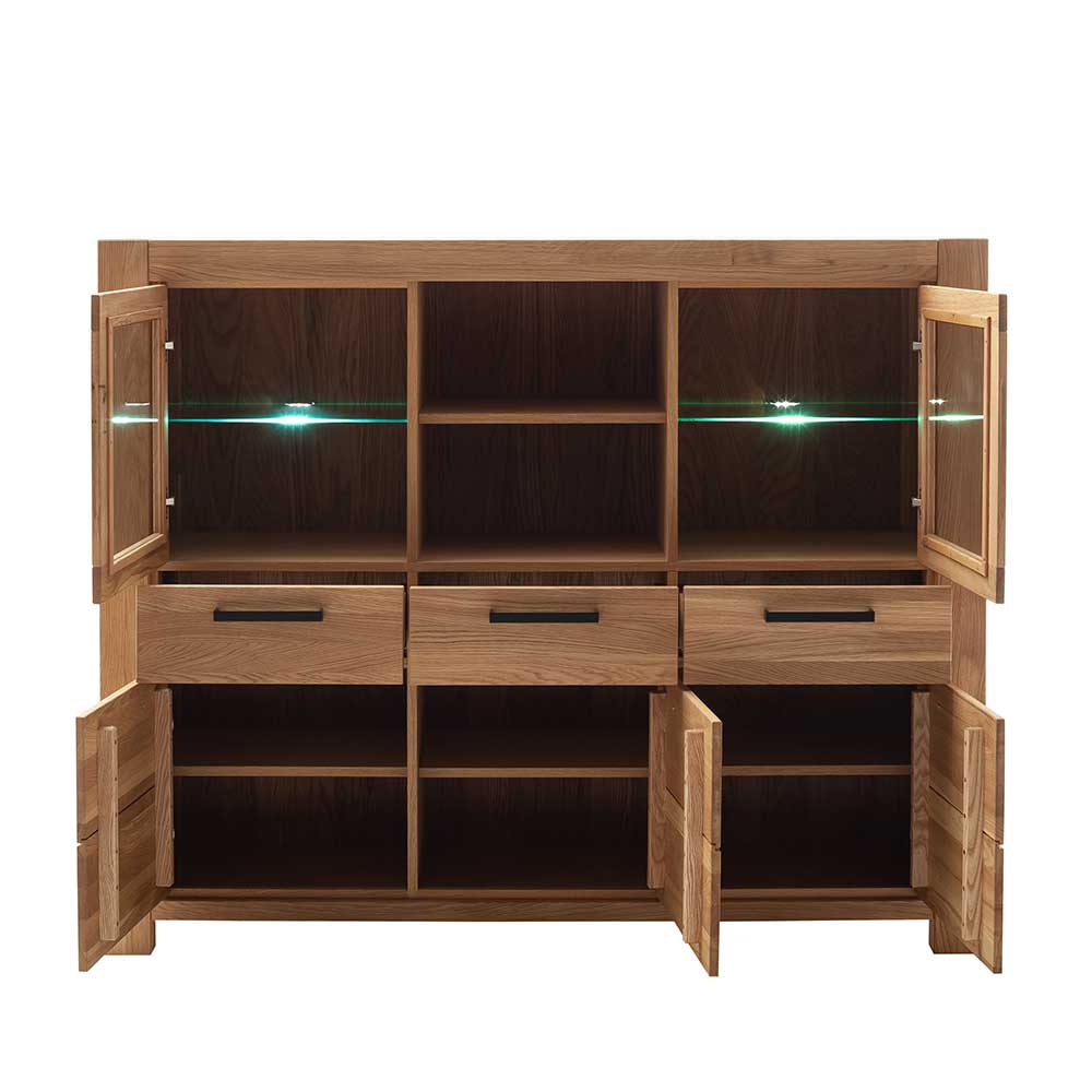 Wildeiche Highboard Vitrine teilmassiv - Sophia