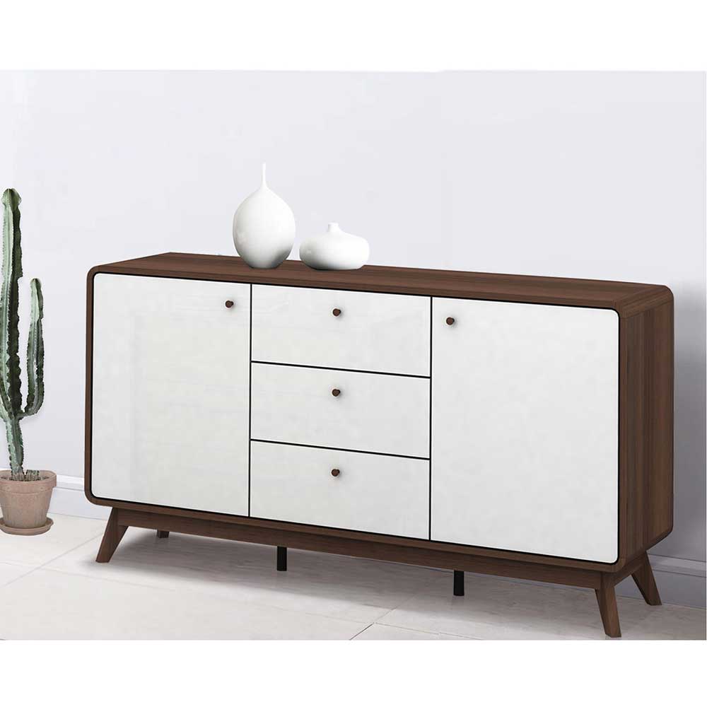 140x76x39 Design Sideboard in Weiß & Walnuss - Devkan