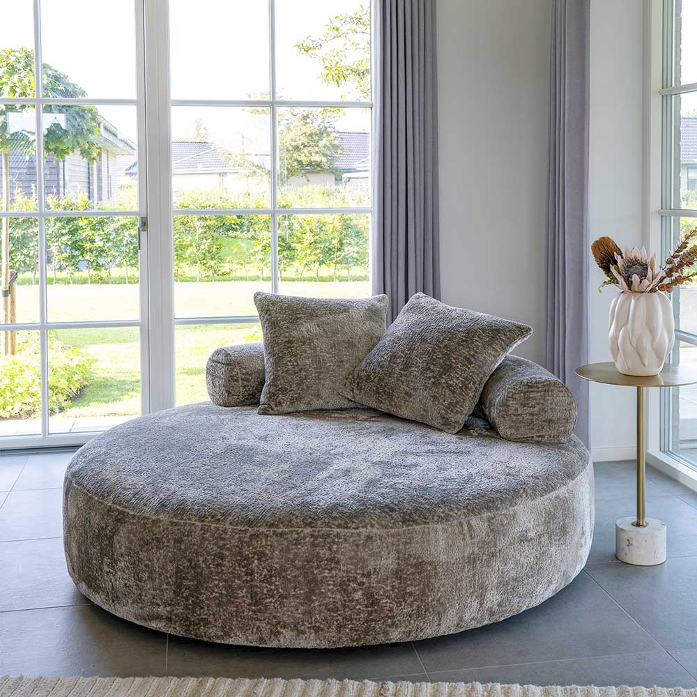 Rundes Sofa in Beigegrau Chenille - Geritts