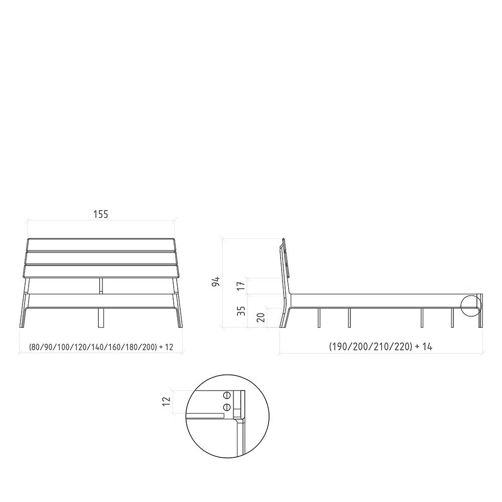 Kernbuche Doppelbett mit Polsterkopfteil - Norklin