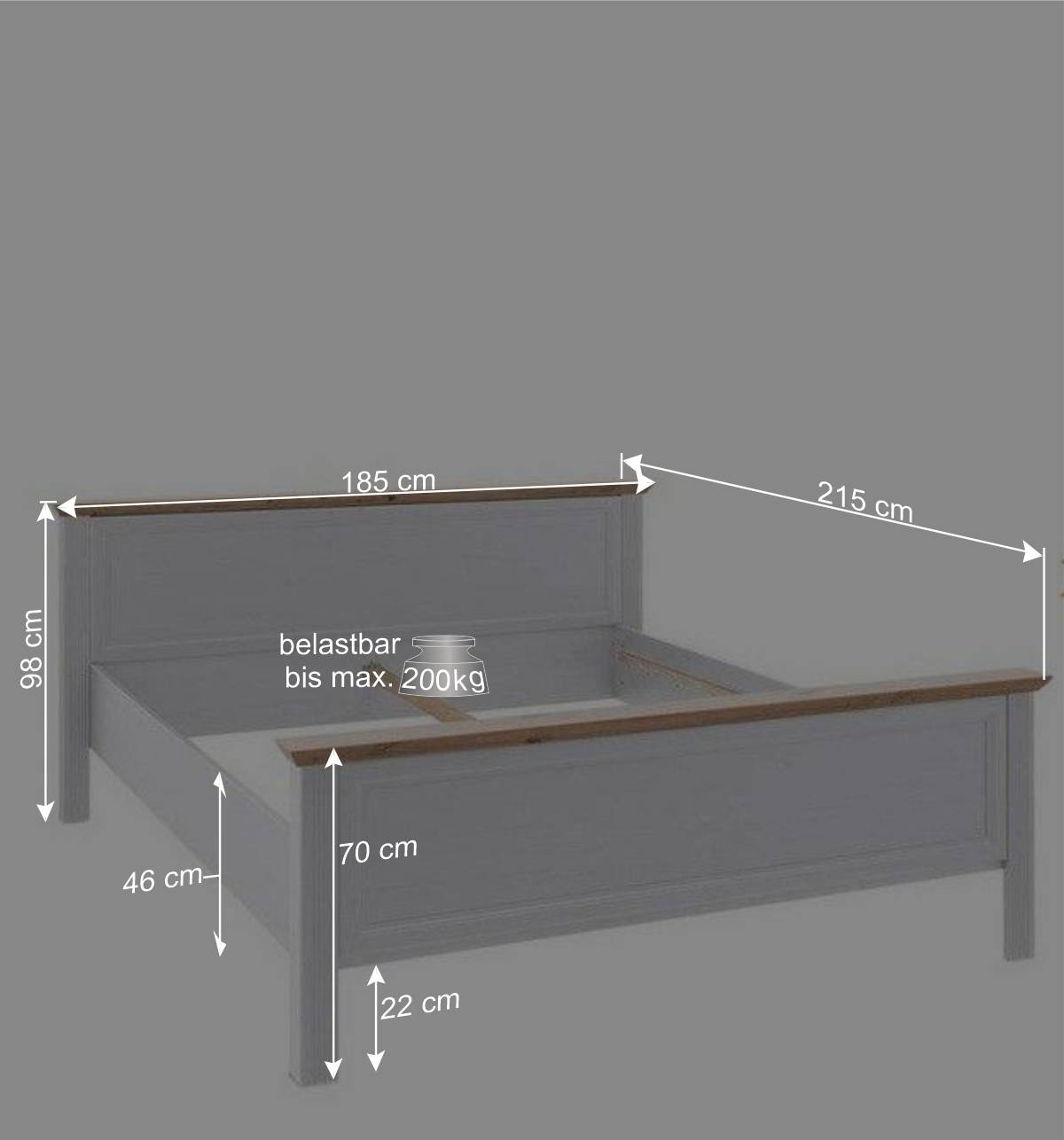 160x200 Landhausbett in Weiß Holzoptik Pinie - Maggio