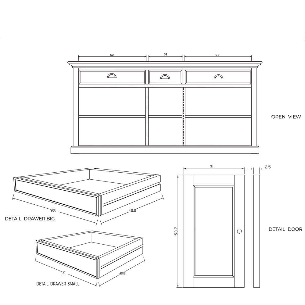 Country Sideboard mit drei Schubladen & fünf Türen - Venzeno