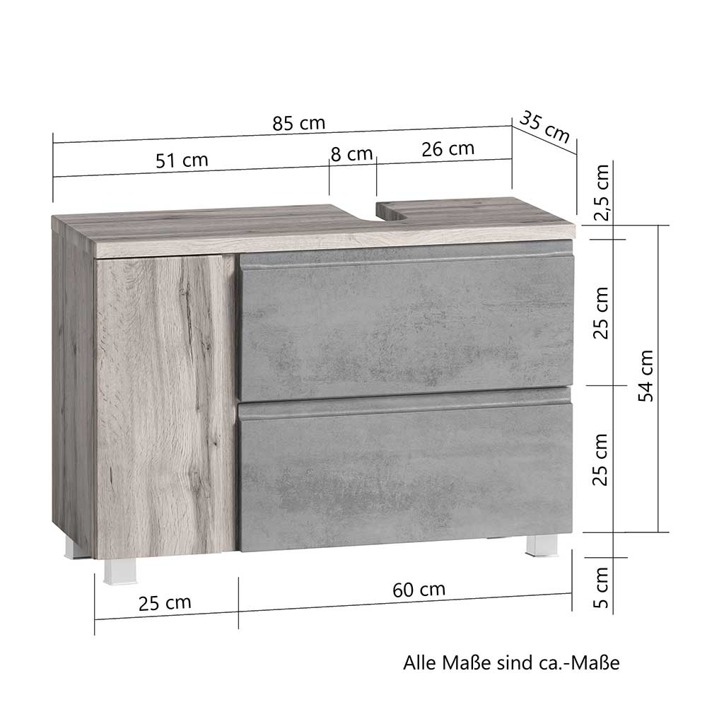 Waschbeckenschrank mit Tür & Klappe & Schublade - Mia