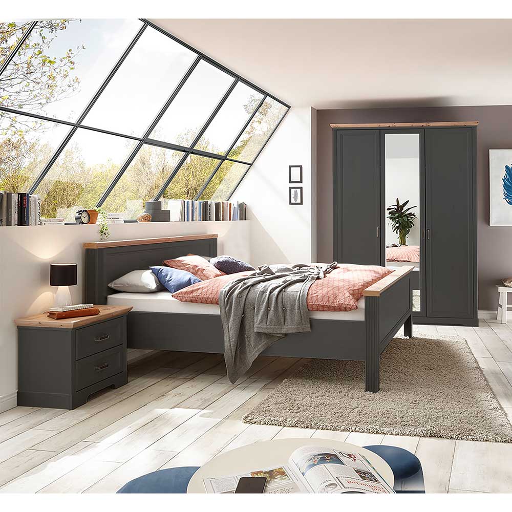 140x200 Bett mit Nachtkonsole & Schrank - Zenuvra (dreiteilig)