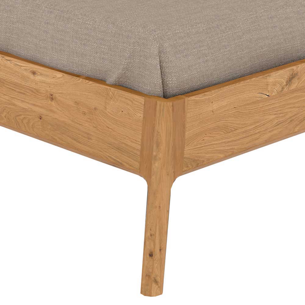 Wildeiche Holzbett mit Polsterkopfteil in Beige - Favorite