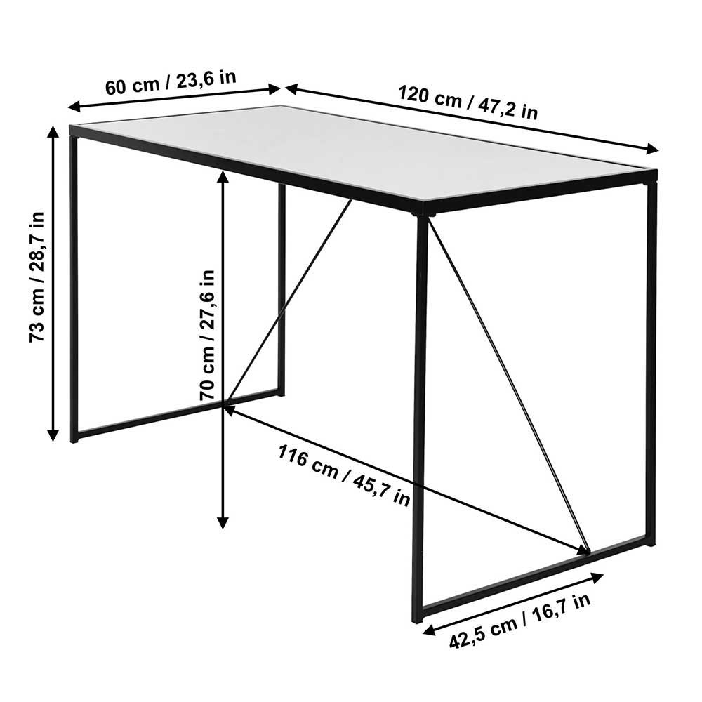 Glas-Schreibtisch mit Bügelgestell in Gold - Limgo