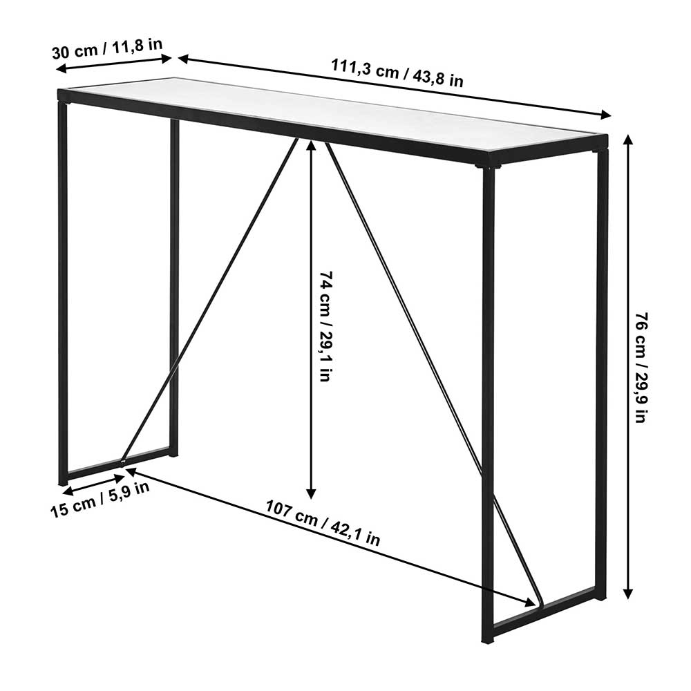 Konsolentisch mit Glasplatte und Bügelgestell - Area