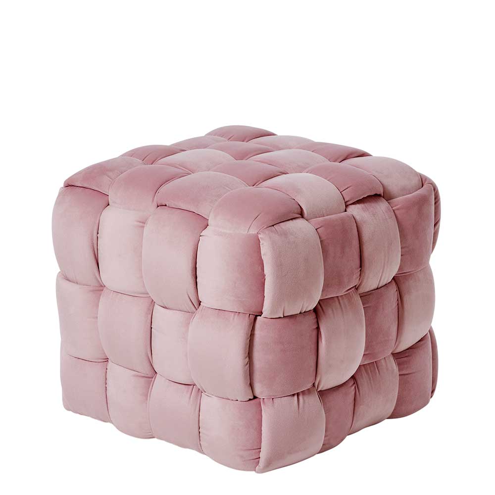 Flechtdesign Hocker in Rosa Samt - Amelie