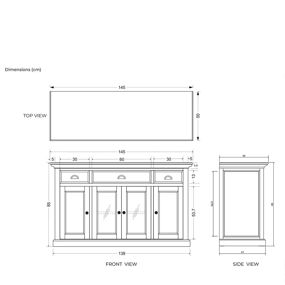 Landhaus Kommode mit Glas modern - Provona