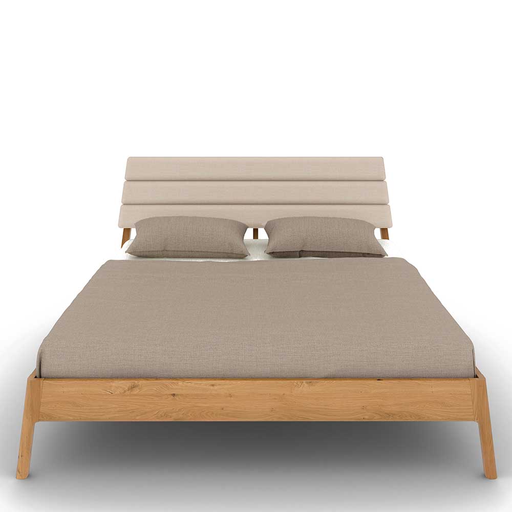 Wildeiche Holzbett mit Polsterkopfteil in Beige - Favorite