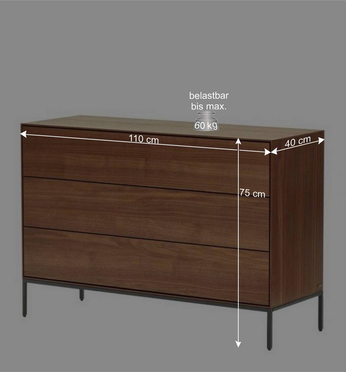 110 cm breite Kommode mit drei Schubladen - Milena