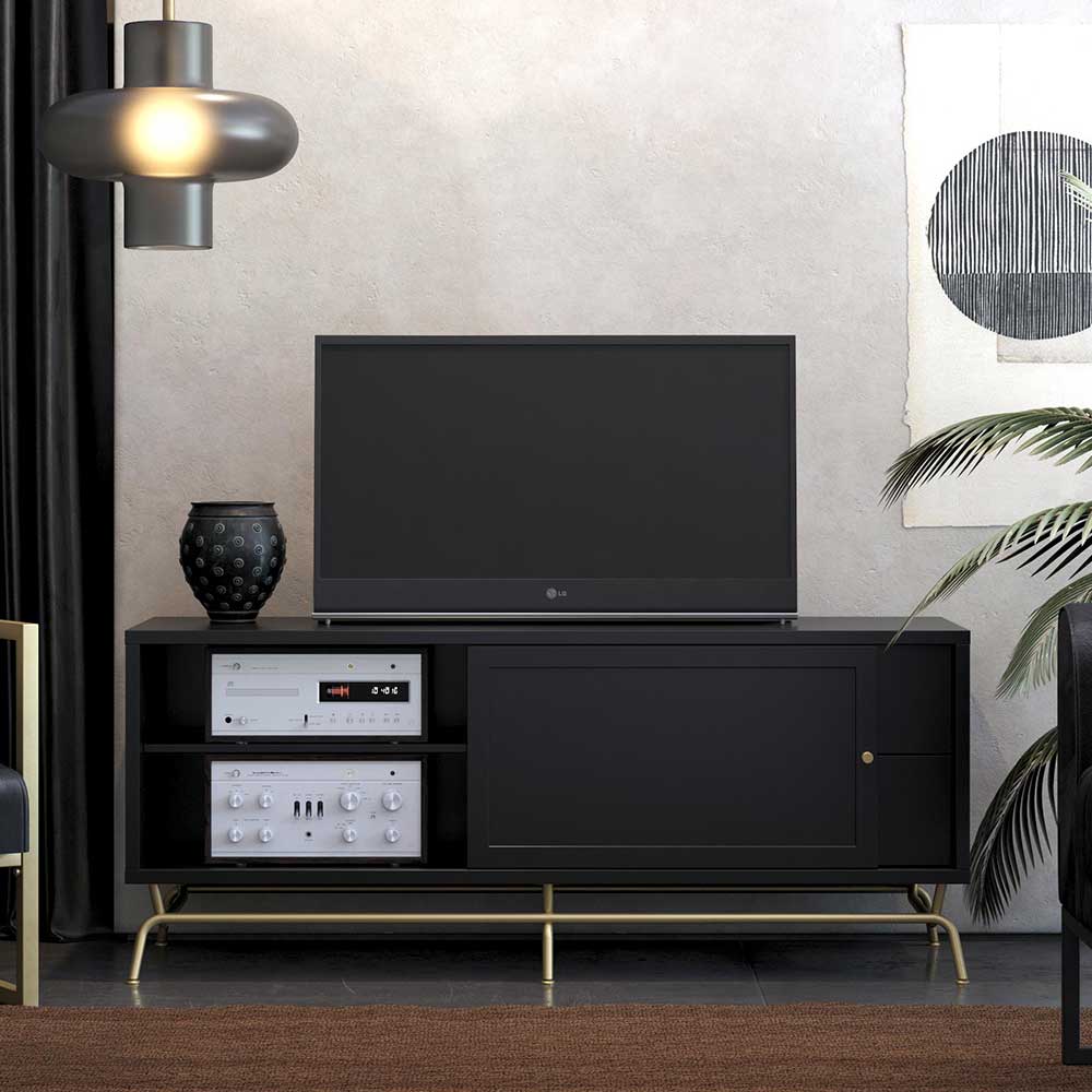 TV Lowboard in Schwarz mit Gold - Prasery