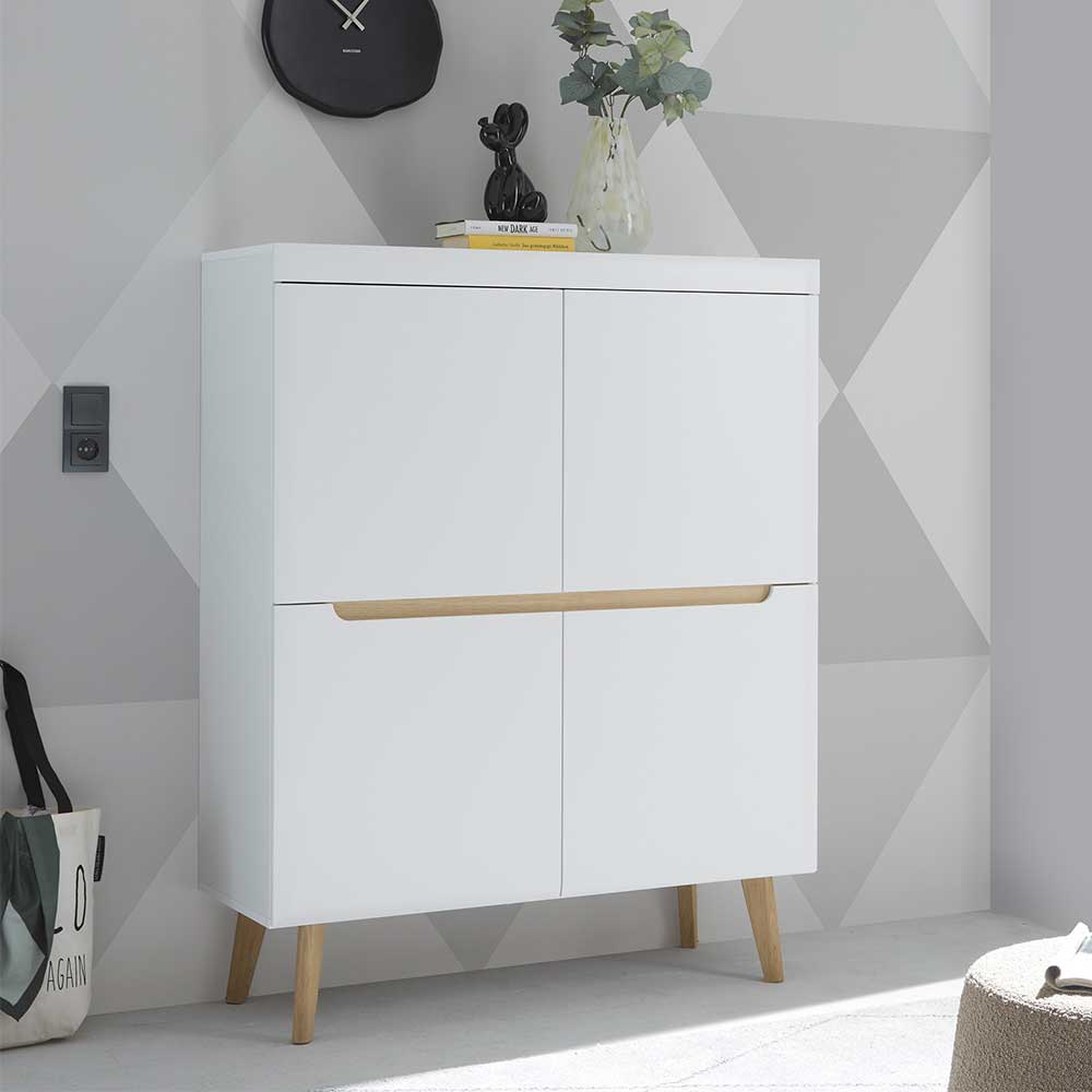 Skandi Design Highboard in Weiß und Eiche - Ginko