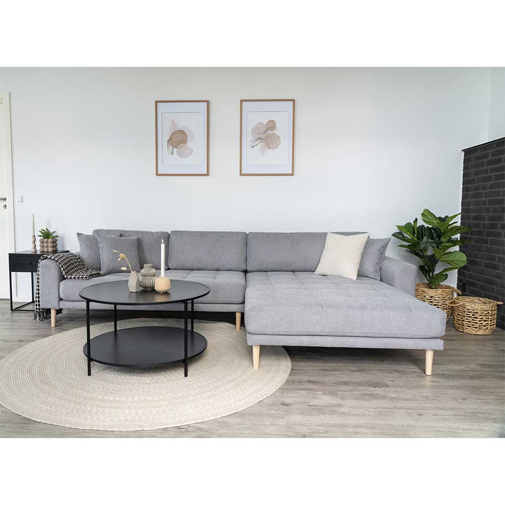 Wohnzimmer Ecksofa in Hellgrau mit Buche - Lelyo