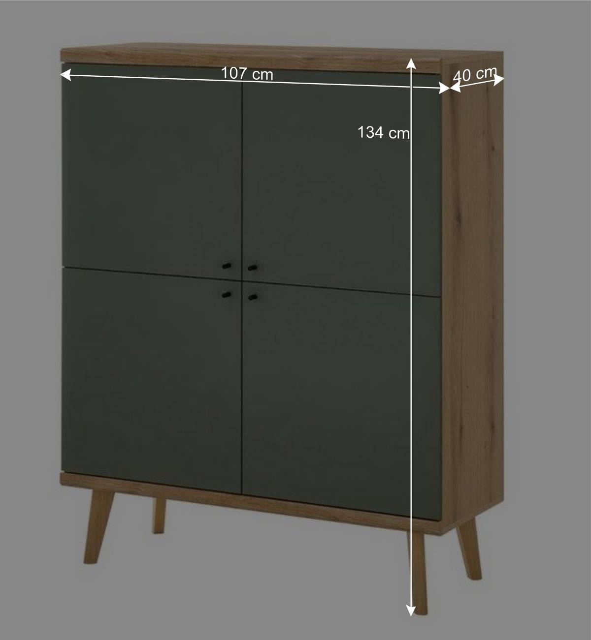 4-türiges Highboard in Graugrün und Wildeiche - Oliva