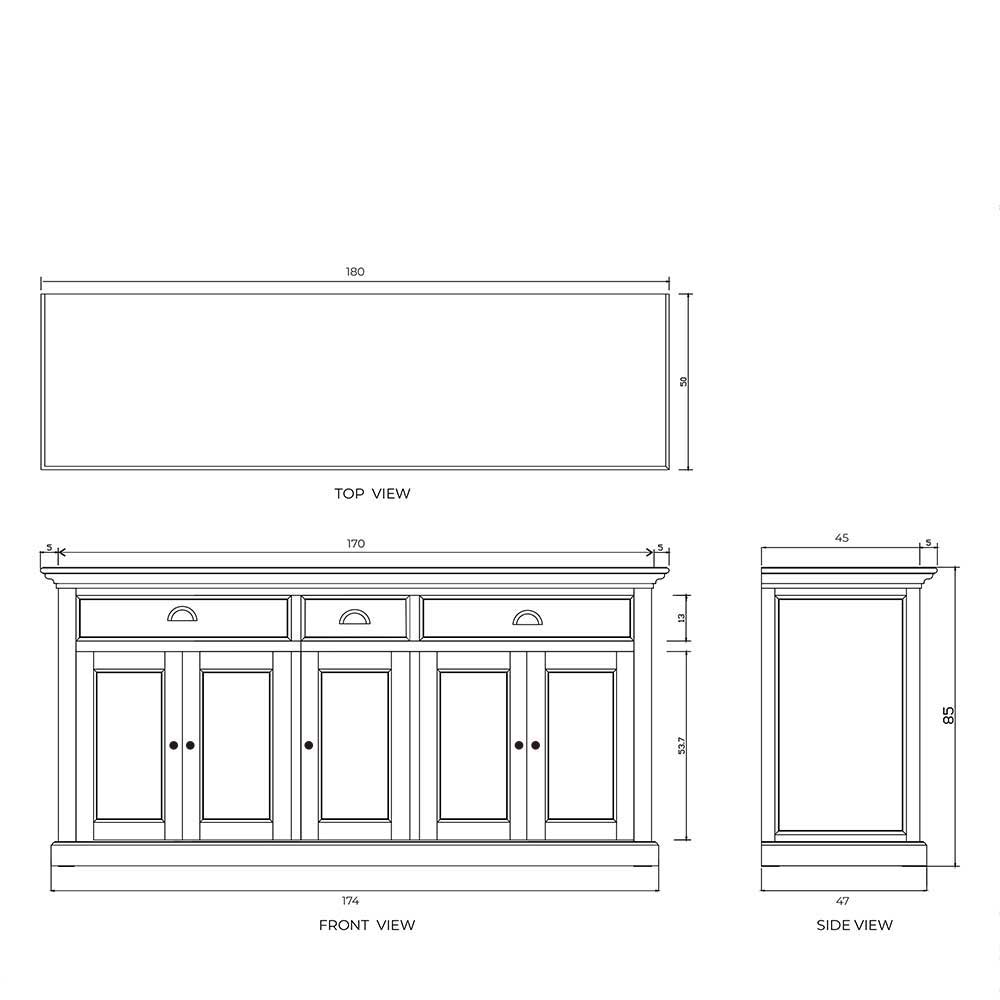 Country Sideboard mit drei Schubladen & fünf Türen - Venzeno