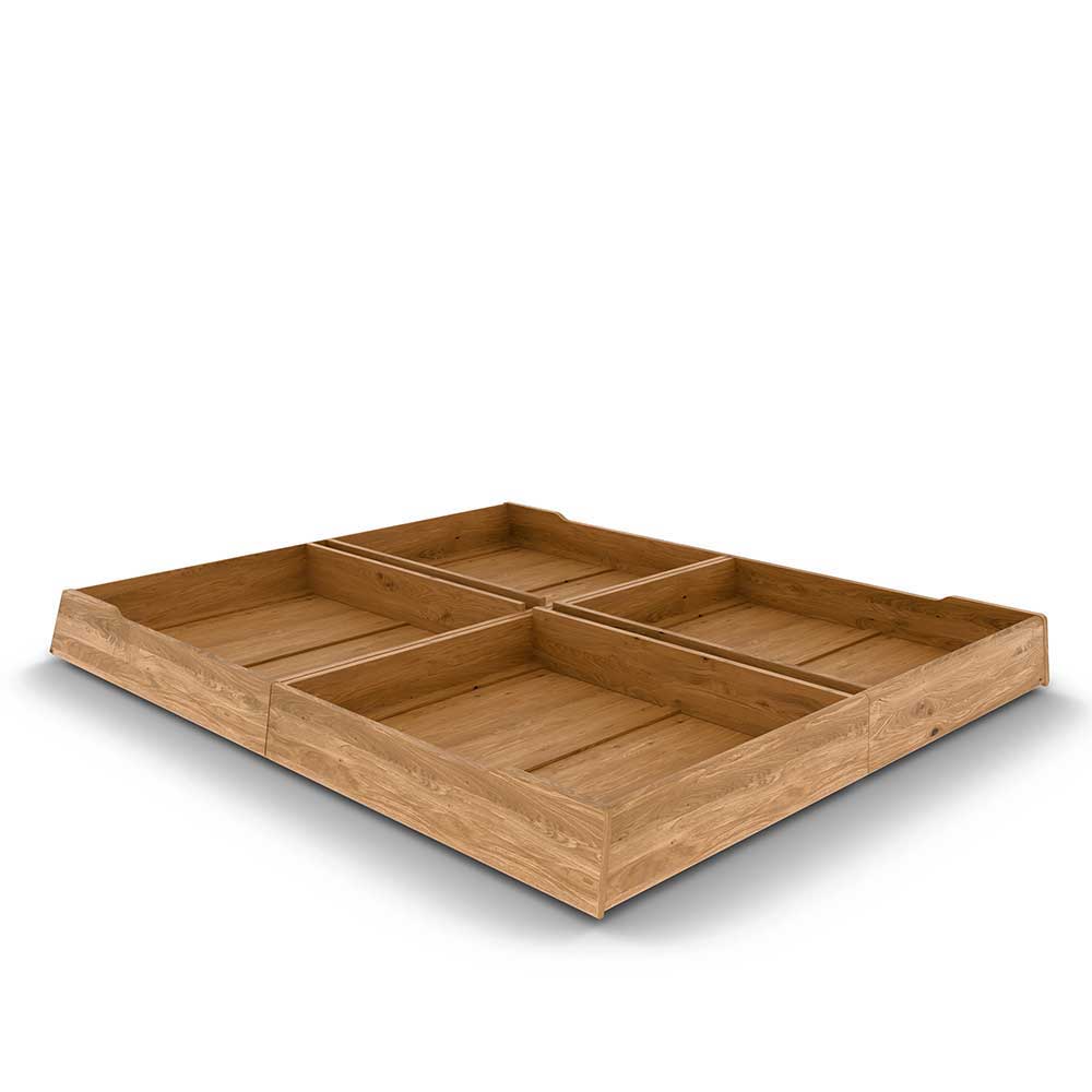 Wildeiche Holzbett mit Polsterkopfteil in Beige - Favorite