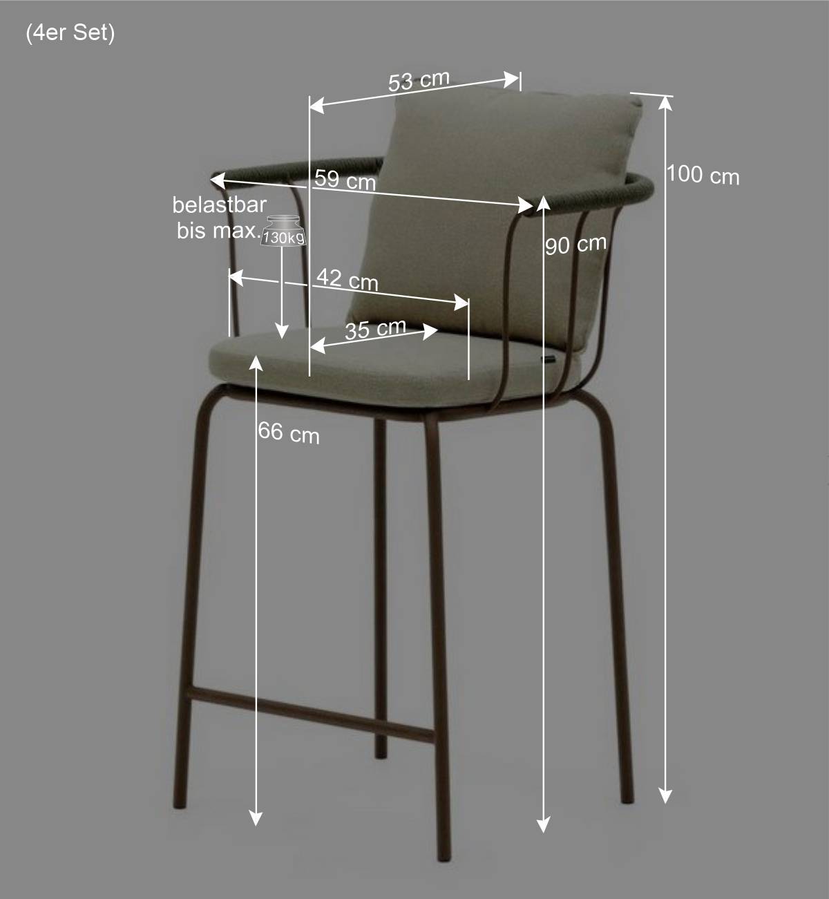 Outdoor Barstuhl mit 66 cm Sitzhöhe - Ragusca (4er Set)