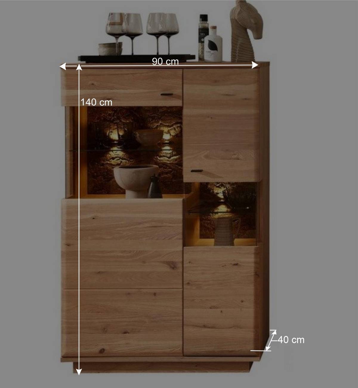 Highboard in Esche und Wildeiche mit Glas - Cassna