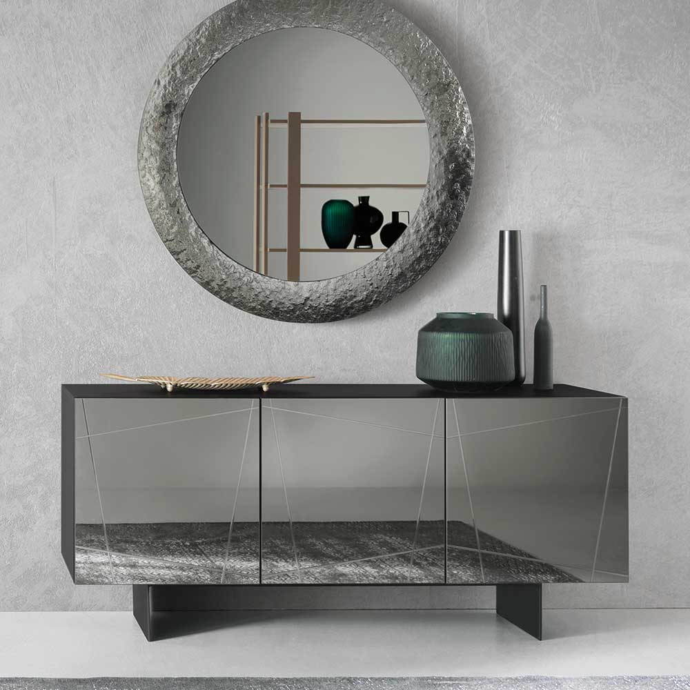 Stylisches Sideboard mit Spiegel Front in Rauchgrau - Odangelo