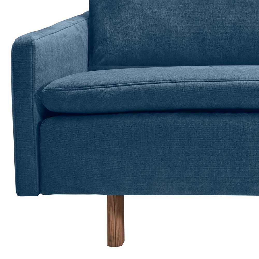 Microvelours Schlafsofa in Blau mit Eiche Beinen - Borough